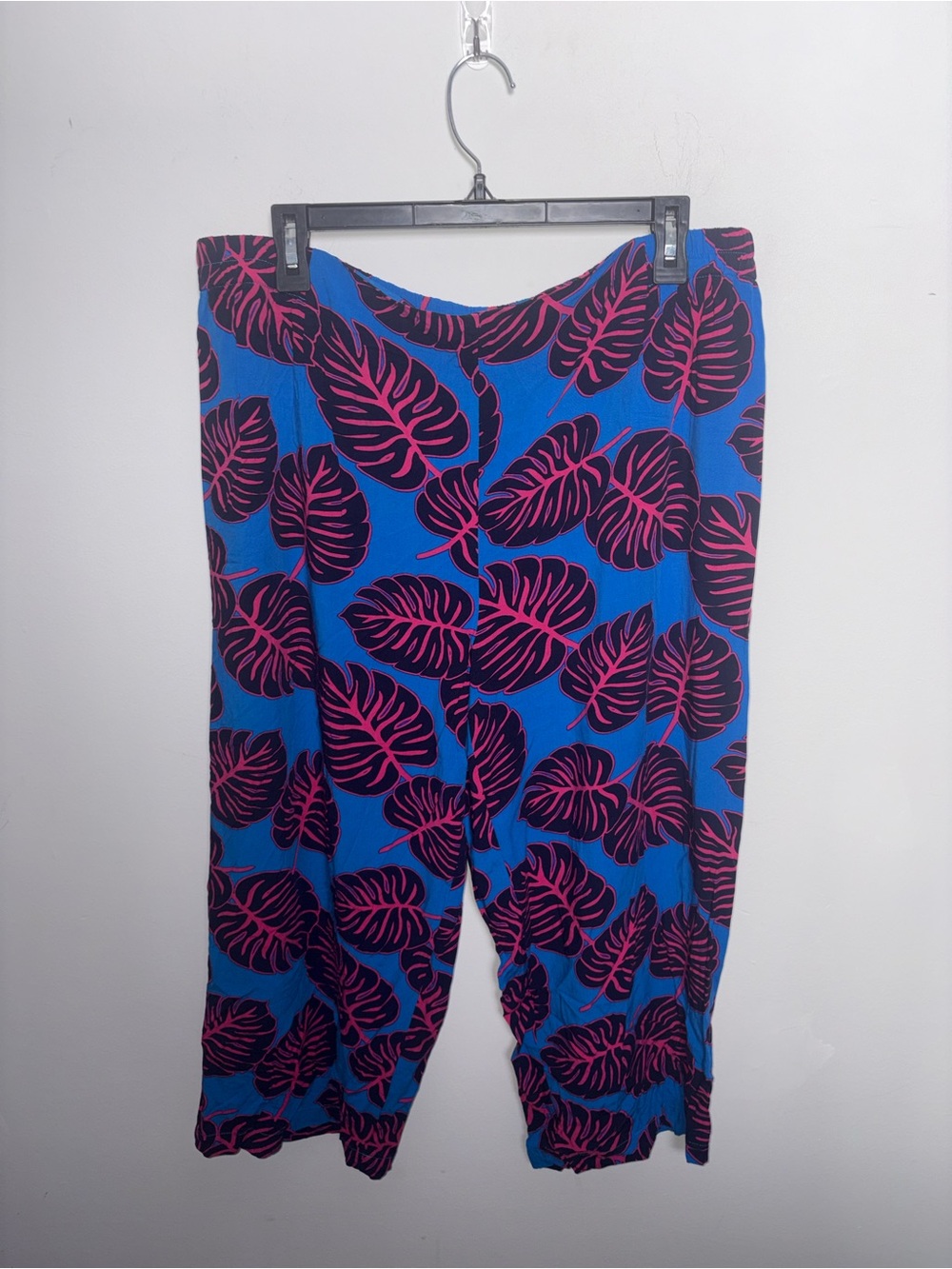 Crown & Ivy Tropical Leaf Print Pull-On Wide Leg Crop Pants Size XL